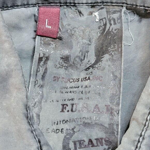 Focus U.S.A. Jeans Inc. Full Metal Snap LS Dark Grey Shirt - Size Large - Picture 10 of 11